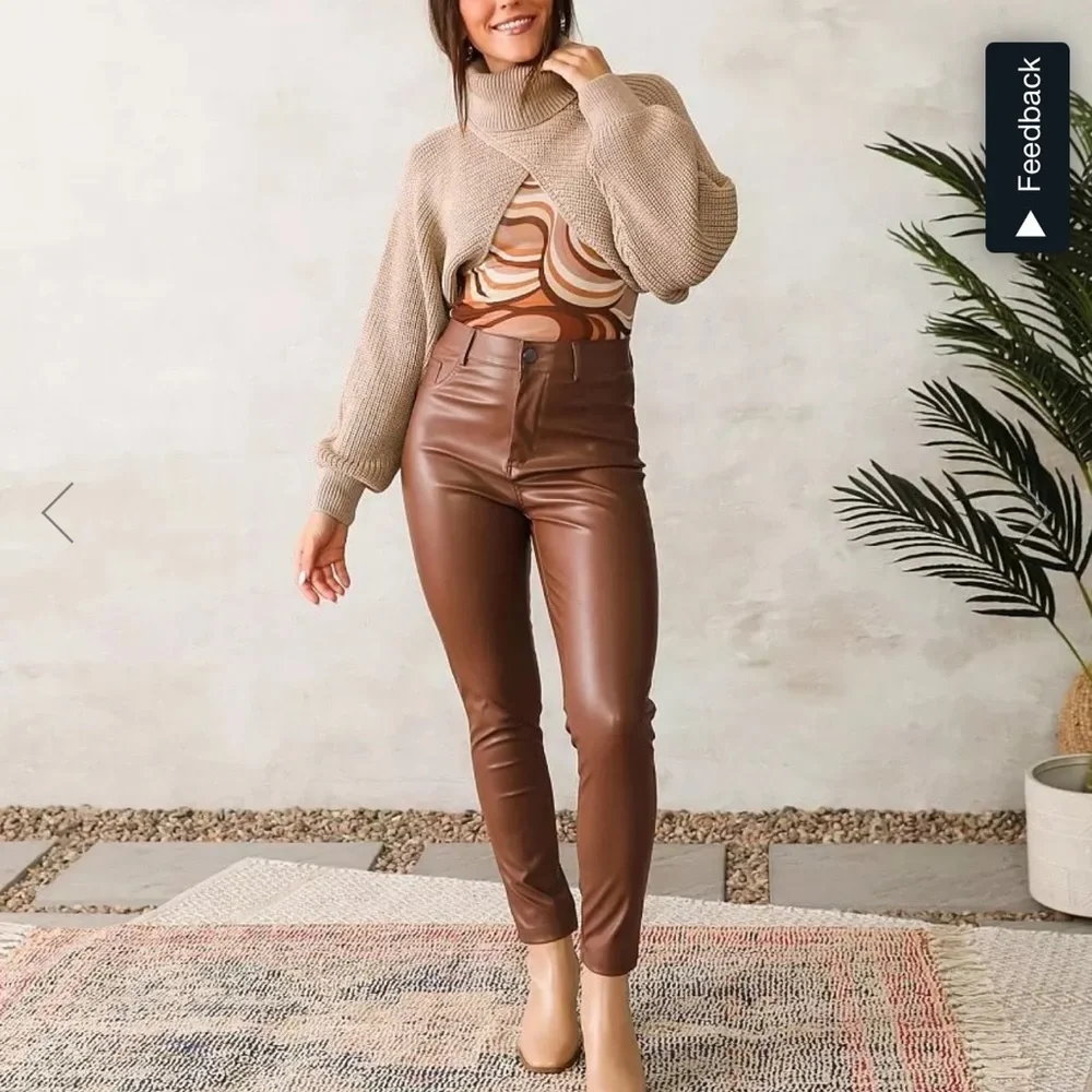 Tan super high waist perfect fit vegan leather pants